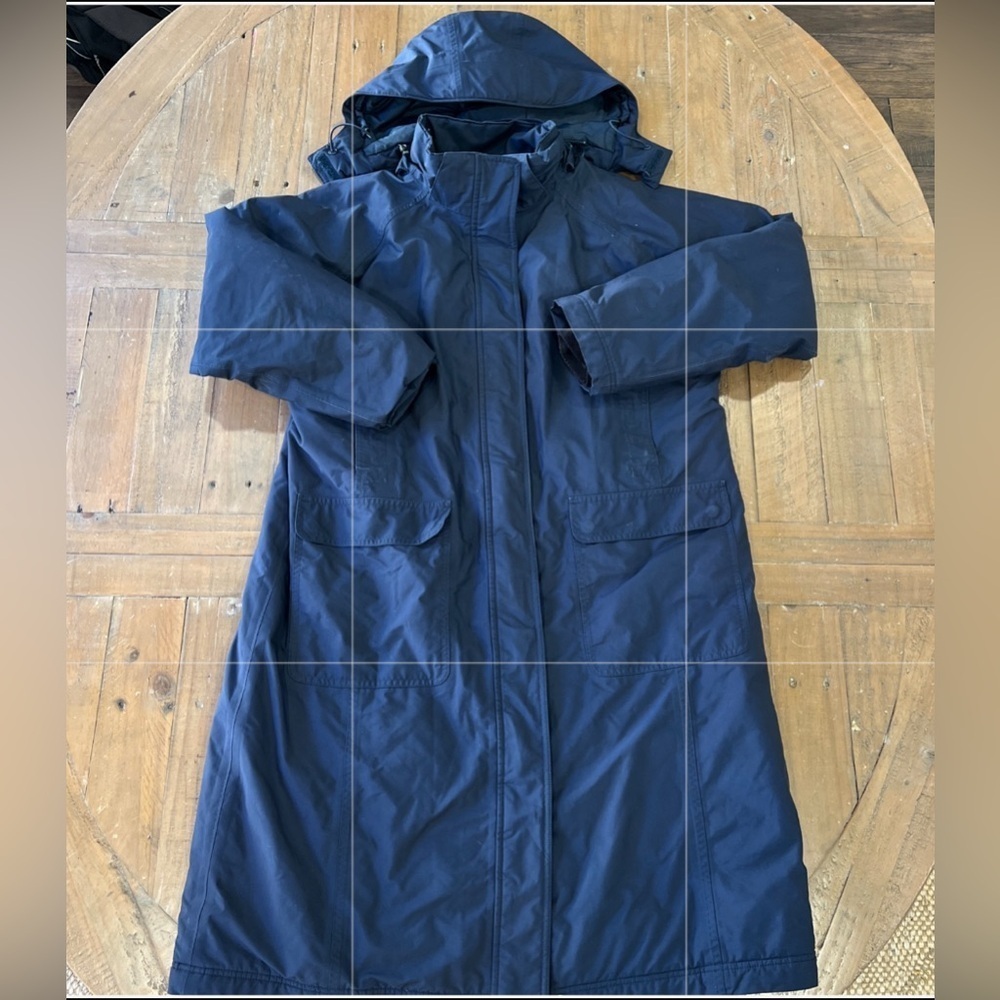 Vintage LL Bean Winter Coat Parka Womens Large Petite Lined Hooded Navy Warm
